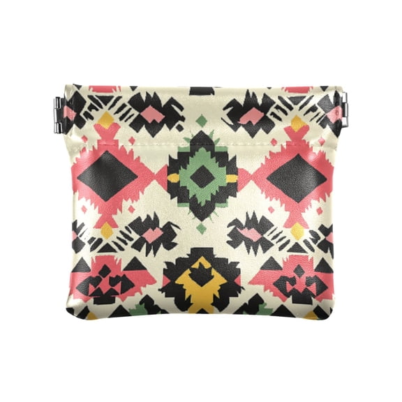 JIALIOU Leather Coin Purse Pouch No Zipper Small Colorful Aztec Pattern Makeup Bag for Women Men Cosmetics Jewelry 4.3x3.7 inch