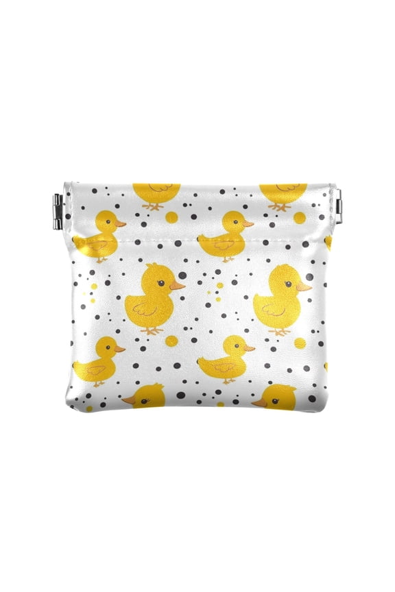 Leather Coin Purse Pouch No Zipper Small Cute Duck with Polka Dot Makeup Bag for Women Men Cosmetics Jewelry 4.3x3.7 inch