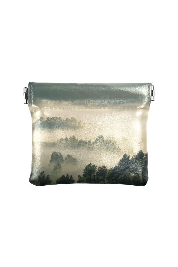 Leather Coin Purse Pouch No Zipper Small Forest Filled with Fog Makeup Bag for Women Men Cosmetics Jewelry 4.3x3.7 inch