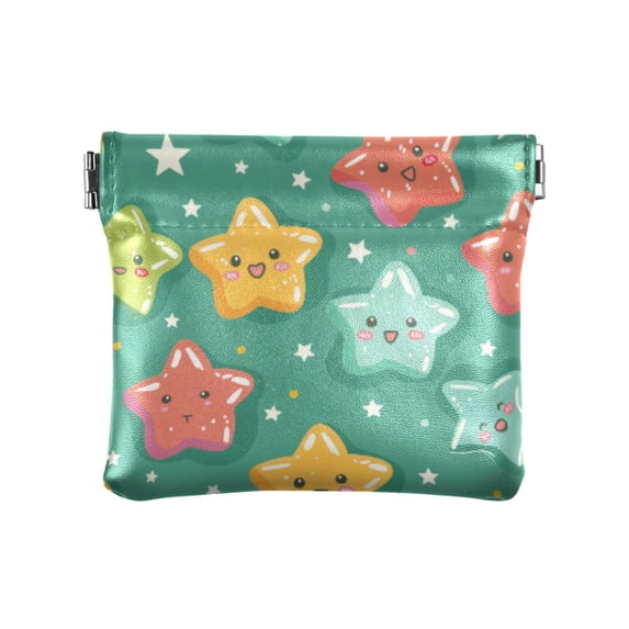 JIALIOU Leather Coin Purse Pouch No Zipper Small Lovely Cartoon Stars Makeup Bag for Women Men Cosmetics Jewelry 4.3x3.7 inch