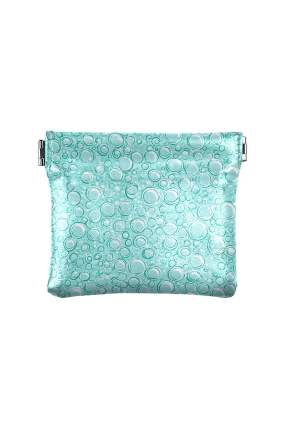 Leather Coin Purse Pouch No Zipper Small Turquoise Bubbles Makeup Bag for Women Men Cosmetics Jewelry 4.3x3.7 inch