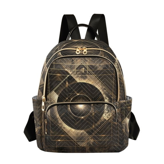 JIALIOU Mini Backpack Purse for Women Quilted Casual Daypack Small Travel Shoulder Bag, Abstract Coffee Geometric