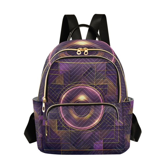 JIALIOU Mini Backpack Purse for Women Quilted Casual Daypack Small Travel Shoulder Bag, Abstract Violet Geometric