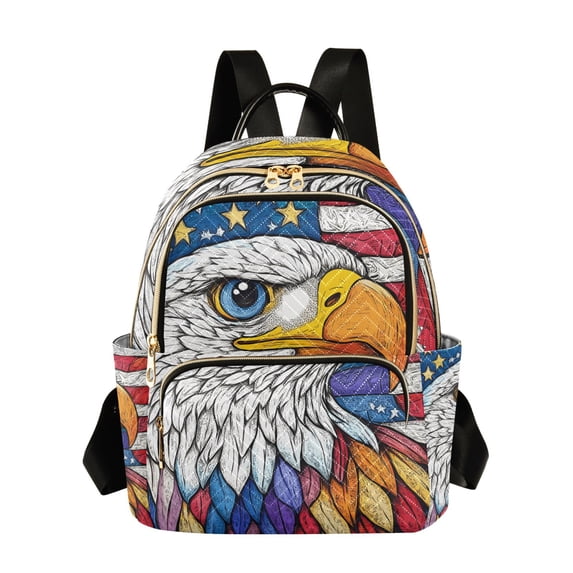 JIALIOU Mini Backpack Purse for Women Quilted Casual Daypack Small Travel Shoulder Bag, American Flag and Eagle