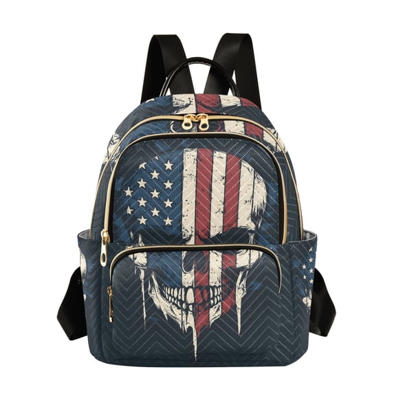JIALIOU Mini Backpack Purse for Women Quilted Casual Daypack Small Travel Shoulder Bag, American Skull