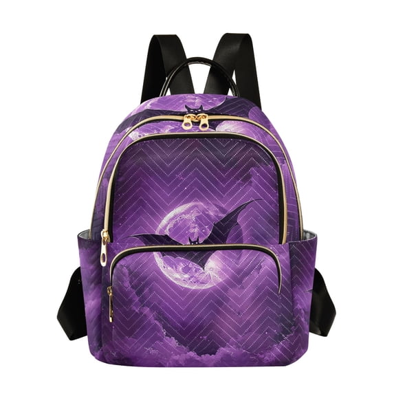 JIALIOU Mini Backpack Purse for Women Quilted Casual Daypack Small Travel Shoulder Bag, Bats Flying in Moon Night