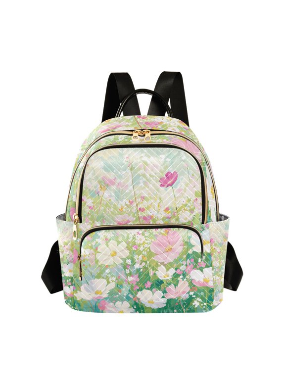 Mini Backpack Purse for Women Quilted Casual Daypack Small Travel Shoulder Bag, Blooming Cosmos Flower Field