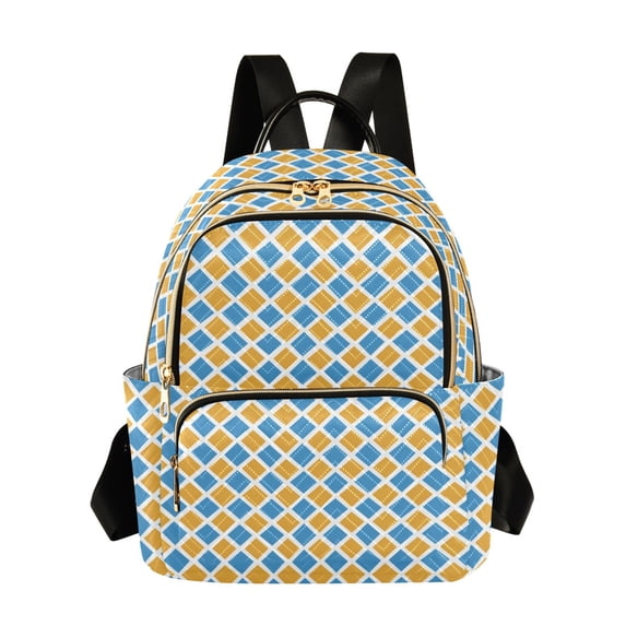 JIALIOU Mini Backpack Purse for Women Quilted Casual Daypack Small Travel Shoulder Bag, Blue Yellow Block