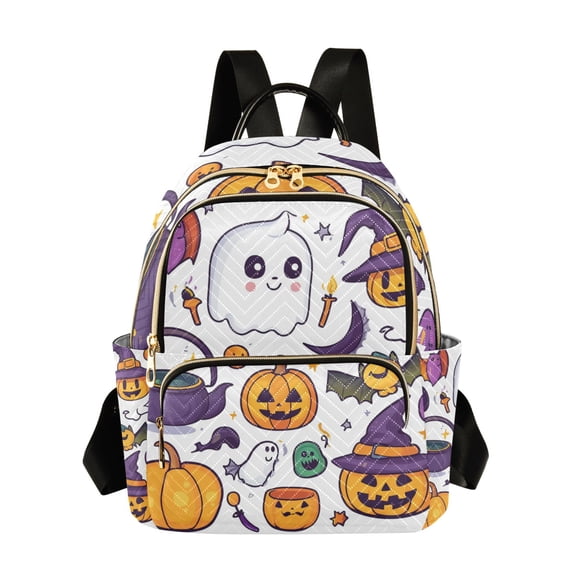 JIALIOU Mini Backpack Purse for Women Quilted Casual Daypack Small Travel Shoulder Bag, Cartoon Ghost Pumpkin Bats