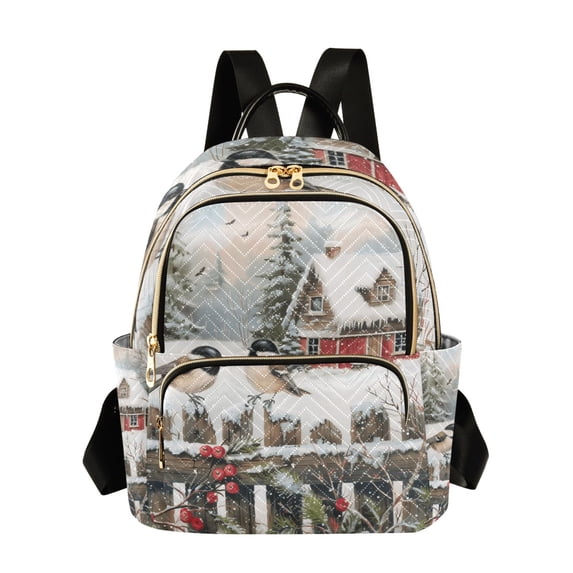 JIALIOU Mini Backpack Purse for Women Quilted Casual Daypack Small Travel Shoulder Bag, Chickadees Bird and House