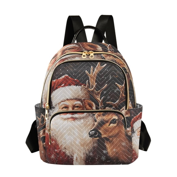 JIALIOU Mini Backpack Purse for Women Quilted Casual Daypack Small Travel Shoulder Bag, Christmas Santa Claus and Deer