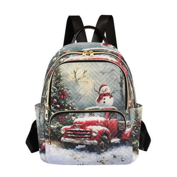 JIALIOU Mini Backpack Purse for Women Quilted Casual Daypack Small Travel Shoulder Bag, Christmas Tree Truck Snowman