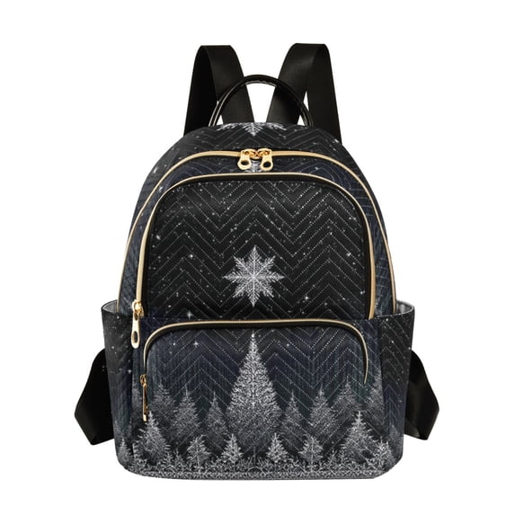JIALIOU Mini Backpack Purse for Women Quilted Casual Daypack Small Travel Shoulder Bag, Christmas Tree under Stars Night