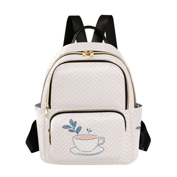 JIALIOU Mini Backpack Purse for Women Quilted Casual Daypack Small Travel Shoulder Bag, Coffee Cup with Leaf