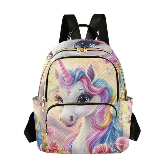 JIALIOU Mini Backpack Purse for Women Quilted Casual Daypack Small Travel Shoulder Bag, Colorful Cute Unicorn and Flower