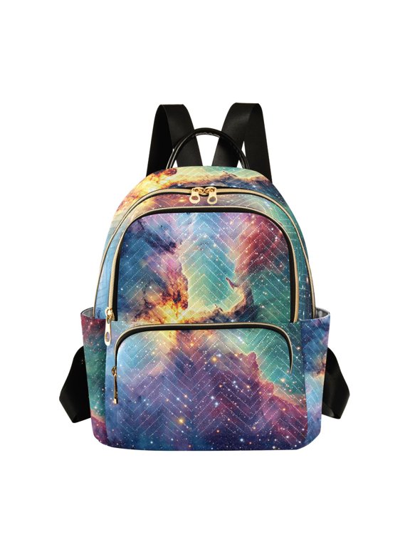 Mini Backpack Purse for Women Quilted Casual Daypack Small Travel Shoulder Bag, Colorful Galaxy with Stars