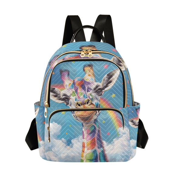 JIALIOU Mini Backpack Purse for Women Quilted Casual Daypack Small Travel Shoulder Bag, Colorful Spots Giraffe and Rainbow