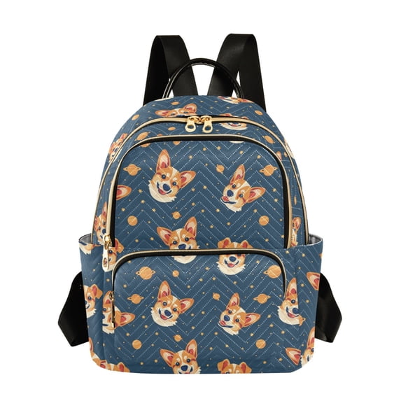 JIALIOU Mini Backpack Purse for Women Quilted Casual Daypack Small Travel Shoulder Bag, Corgi Dog and Planet
