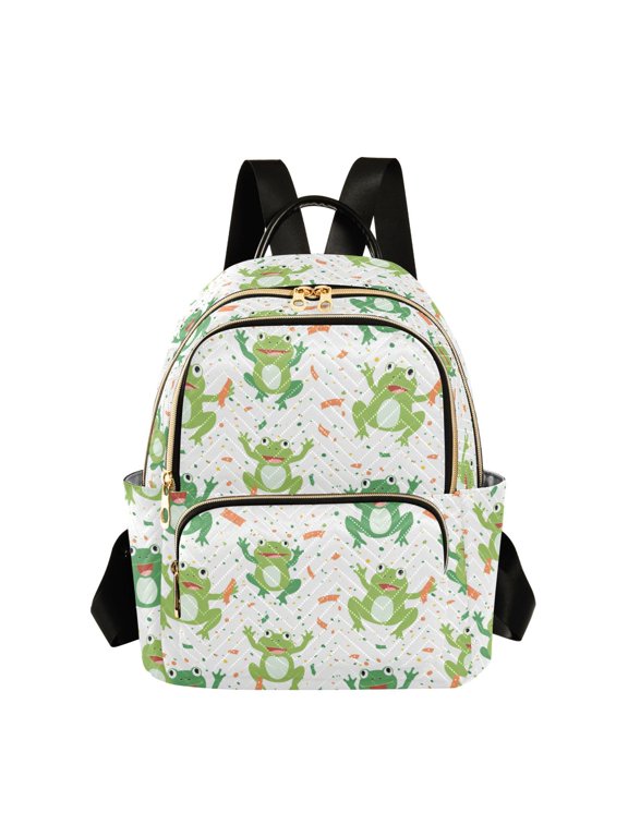 Mini Backpack Purse for Women Quilted Casual Daypack Small Travel Shoulder Bag, Cute Cartoon Frogs with Confetti
