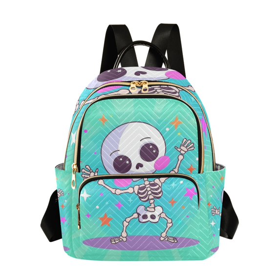 JIALIOU Mini Backpack Purse for Women Quilted Casual Daypack Small Travel Shoulder Bag, Cute Cartoon Skeleton Dancing