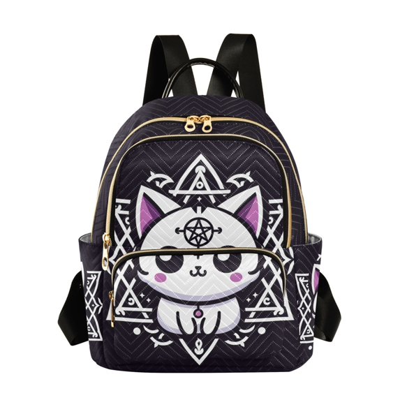 JIALIOU Mini Backpack Purse for Women Quilted Casual Daypack Small Travel Shoulder Bag, Cute Cat with Hexagram