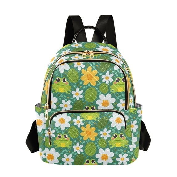 JIALIOU Mini Backpack Purse for Women Quilted Casual Daypack Small Travel Shoulder Bag, Cute Frog Leaf Flower