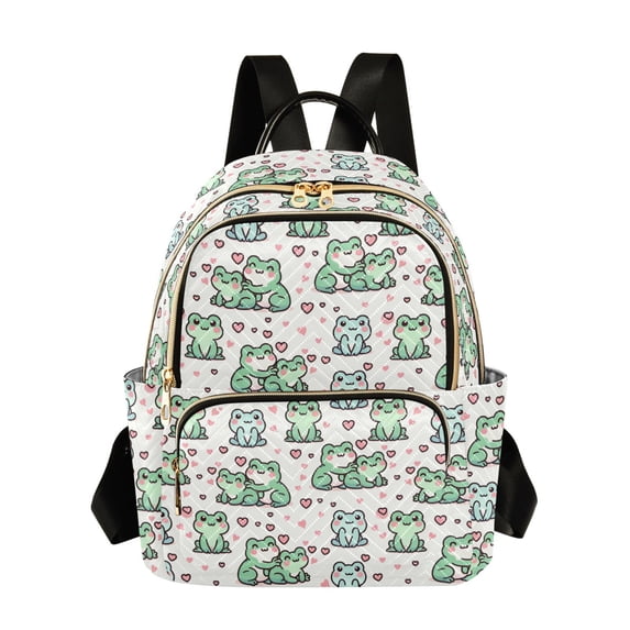 JIALIOU Mini Backpack Purse for Women Quilted Casual Daypack Small Travel Shoulder Bag, Cute Love Frogs