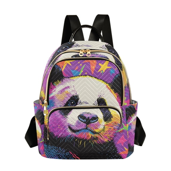 JIALIOU Mini Backpack Purse for Women Quilted Casual Daypack Small Travel Shoulder Bag, Cute Panda and Star