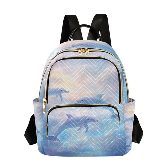 JIALIOU Mini Backpack Purse for Women Quilted Casual Daypack Small Travel Shoulder Bag, Dolphin in Glowy Sea