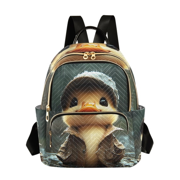 JIALIOU Mini Backpack Purse for Women Quilted Casual Daypack Small Travel Shoulder Bag, Duck with Raincoat and Cap