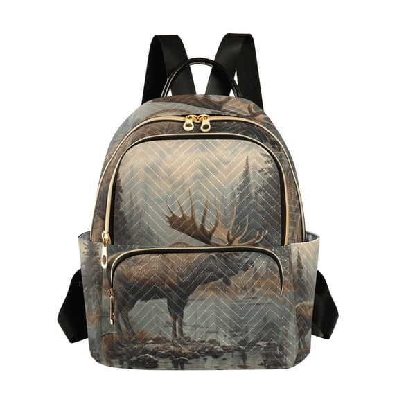 JIALIOU Mini Backpack Purse for Women Quilted Casual Daypack Small Travel Shoulder Bag, Elk at Water Edge in Forest