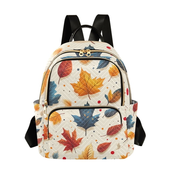 JIALIOU Mini Backpack Purse for Women Quilted Casual Daypack Small Travel Shoulder Bag, Fall Leaf and Dots