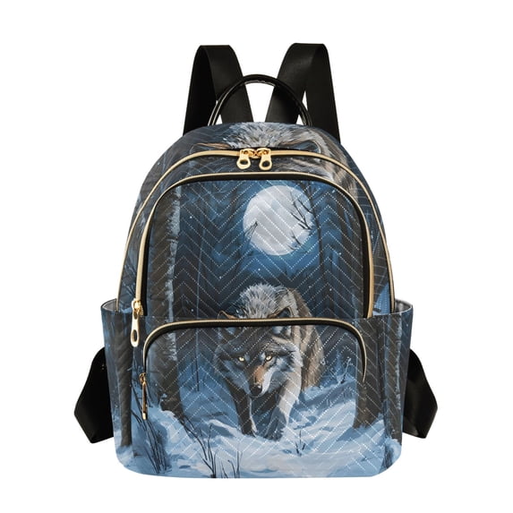 JIALIOU Mini Backpack Purse for Women Quilted Casual Daypack Small Travel Shoulder Bag, Forest Wolf Moon