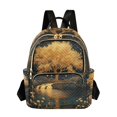 thumbnail image 1 of JIALIOU Mini Backpack Purse for Women Quilted Casual Daypack Small Travel Shoulder Bag, Golden Tree on River Bank, 1 of 7