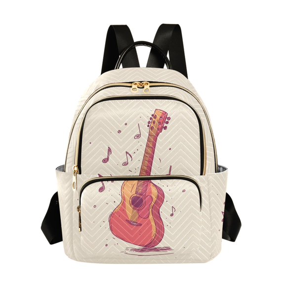 JIALIOU Mini Backpack Purse for Women Quilted Casual Daypack Small Travel Shoulder Bag, Guitar and Notes