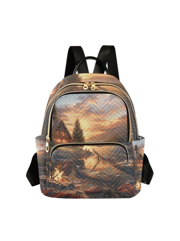 Mini Backpack Purse for Women Quilted Casual Daypack Small Travel Shoulder Bag, Lake House Campfire Boat