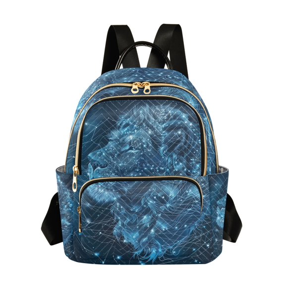 JIALIOU Mini Backpack Purse for Women Quilted Casual Daypack Small Travel Shoulder Bag, Lion Head and Star
