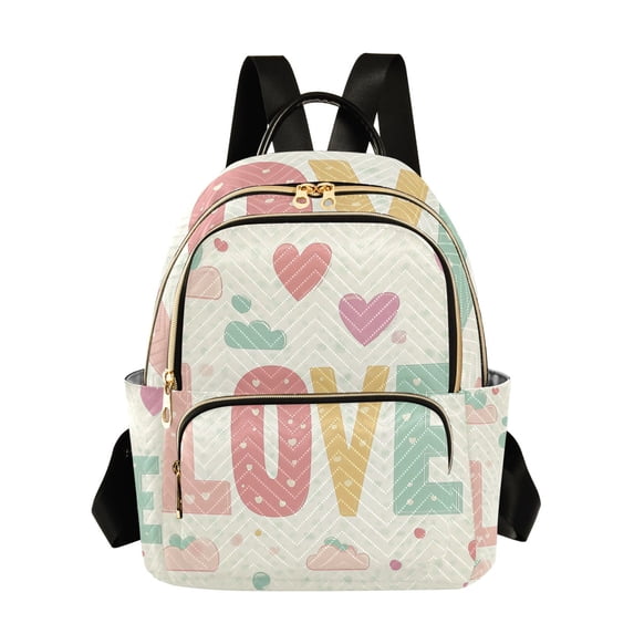 JIALIOU Mini Backpack Purse for Women Quilted Casual Daypack Small Travel Shoulder Bag, Love Hearts and Clouds