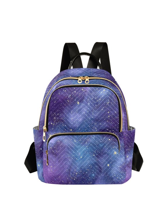 Mini Backpack Purse for Women Quilted Casual Daypack Small Travel Shoulder Bag, Purples Blues Space Galaxy