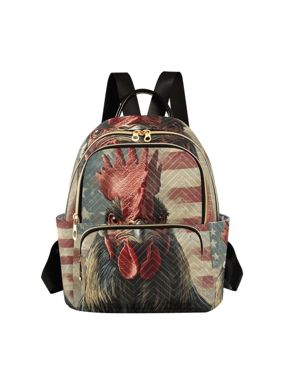 Mini Backpack Purse for Women Quilted Casual Daypack Small Travel Shoulder Bag, Retro Chicken with American Flag