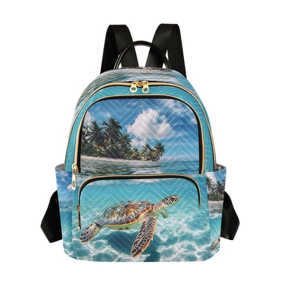 JIALIOU Mini Backpack Purse for Women Quilted Casual Daypack Small Travel Shoulder Bag, Sea Turtle and Island