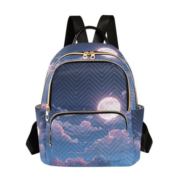 JIALIOU Mini Backpack Purse for Women Quilted Casual Daypack Small Travel Shoulder Bag, Sky with Clouds and Full Moon