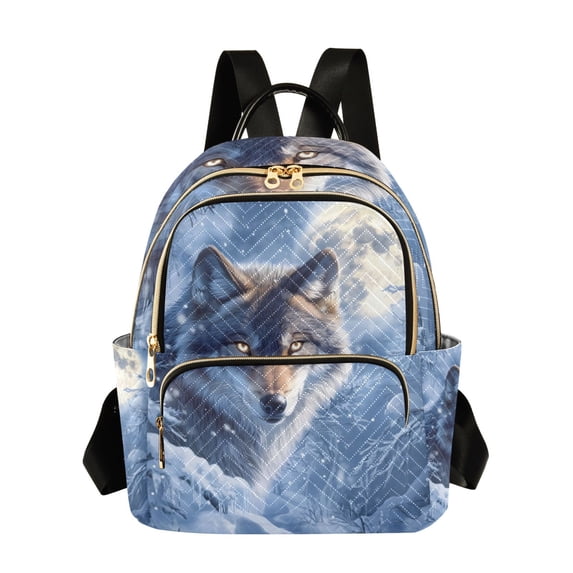 JIALIOU Mini Backpack Purse for Women Quilted Casual Daypack Small Travel Shoulder Bag, Snow Wolf under Moon
