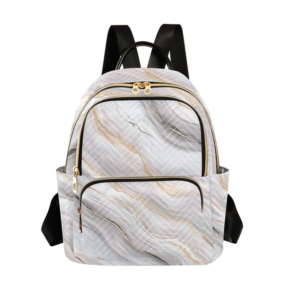 JIALIOU Mini Backpack Purse for Women Quilted Casual Daypack Small Travel Shoulder Bag, Soft Pink Gold White Marble