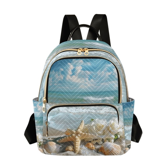 JIALIOU Mini Backpack Purse for Women Quilted Casual Daypack Small Travel Shoulder Bag, Starfish Conch Sea