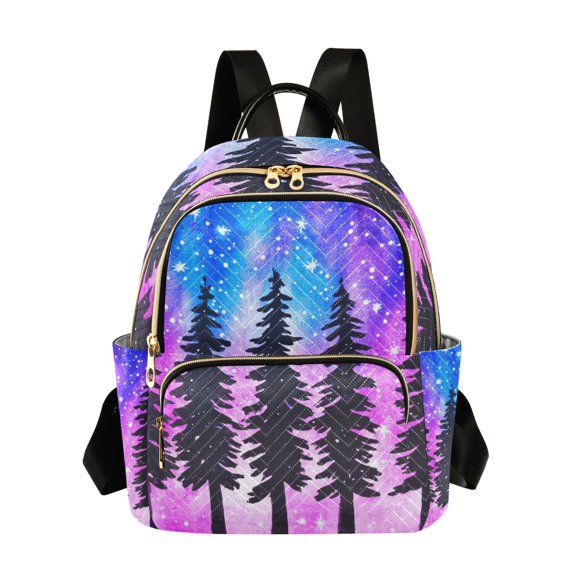 JIALIOU Mini Backpack Purse for Women Quilted Casual Daypack Small Travel Shoulder Bag, Trees under The Starry Sky