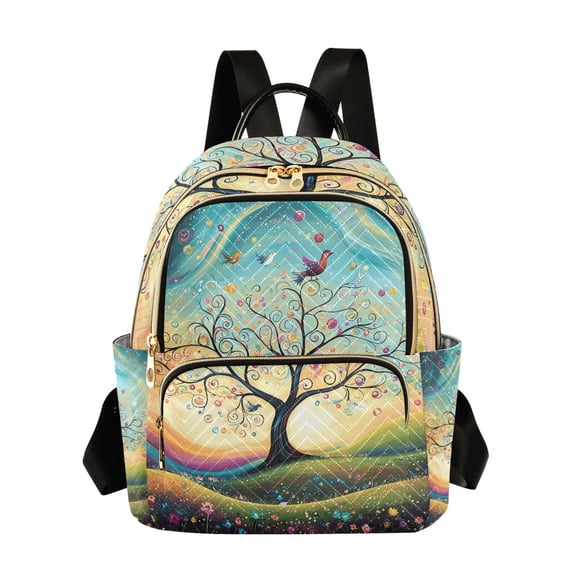 JIALIOU Mini Backpack Purse for Women Quilted Casual Daypack Small Travel Shoulder Bag, Whimsical Tree with Swirling Branches