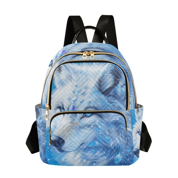 JIALIOU Mini Backpack Purse for Women Quilted Casual Daypack Small Travel Shoulder Bag, White Wolf with Gems