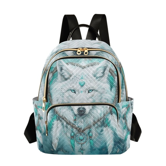 JIALIOU Mini Backpack Purse for Women Quilted Casual Daypack Small Travel Shoulder Bag, Wolf with Heart Ring