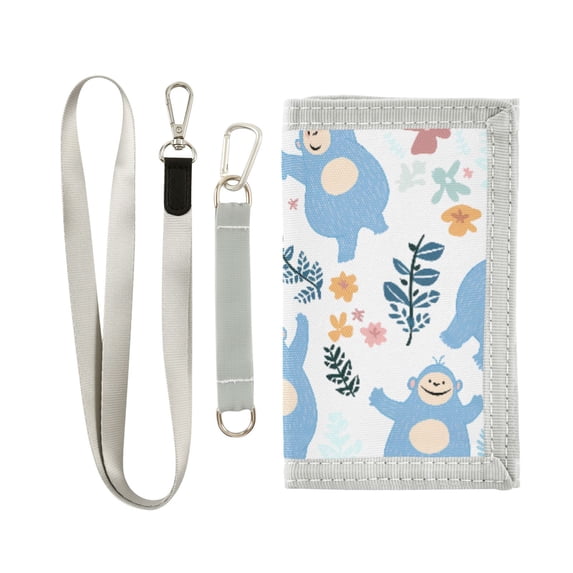 JIALIOU Nylon Trifold Card Wallet with ID Window Zipper Pocket for Men Women Teen Adorable Gorillas Flower Leaf